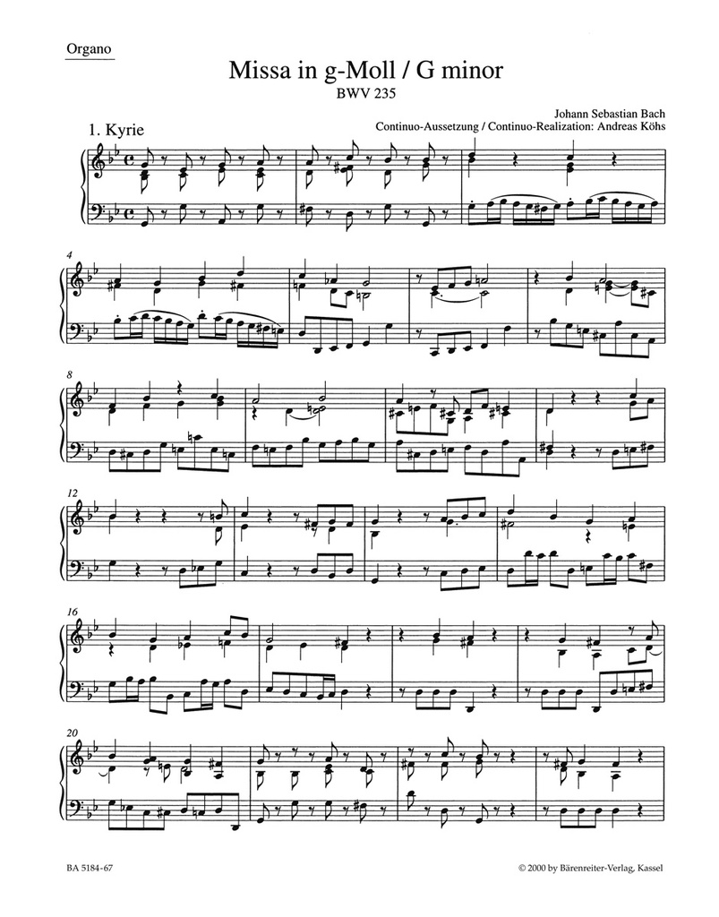 Mass G minor, BWV.235 'Lutheran Mass 3'  (Organ)