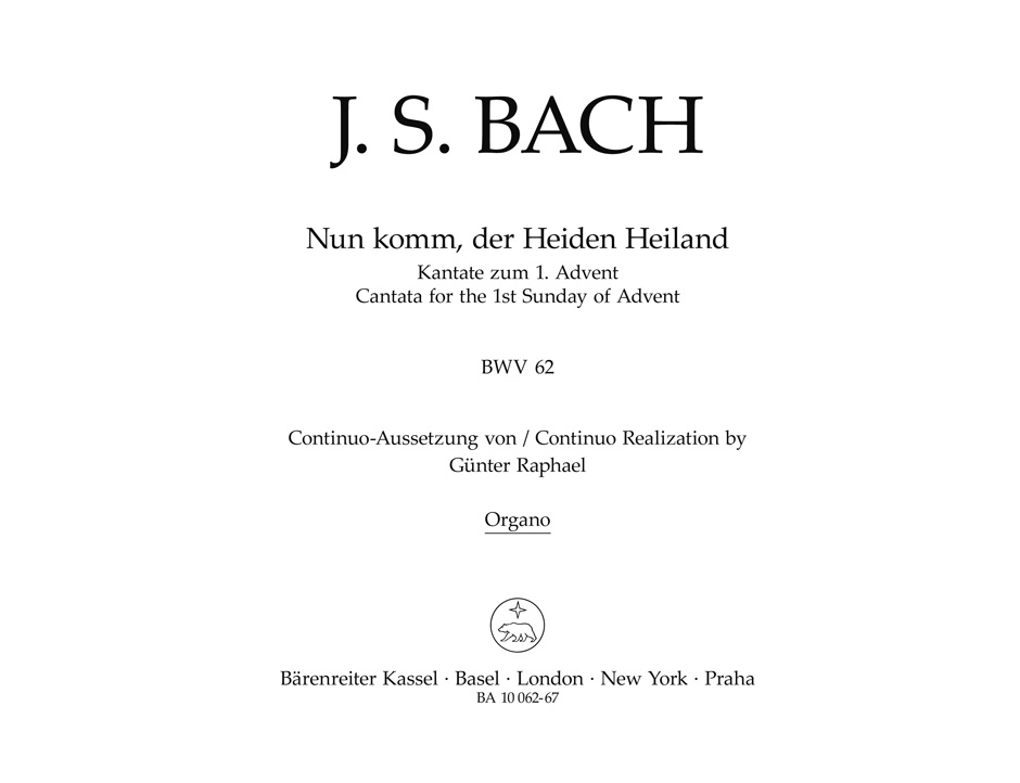 Nun komm, der Heiden Heiland, BWV.62(Organ part)