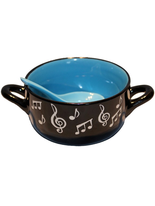 Music Note Bowl With Spoon - Blue