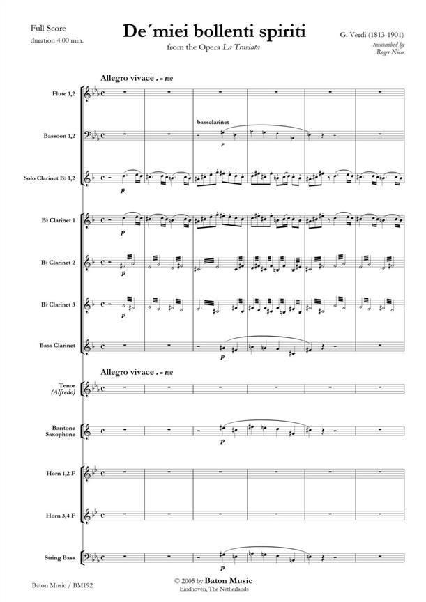 De' miei bollenti spiriti (Score and parts)