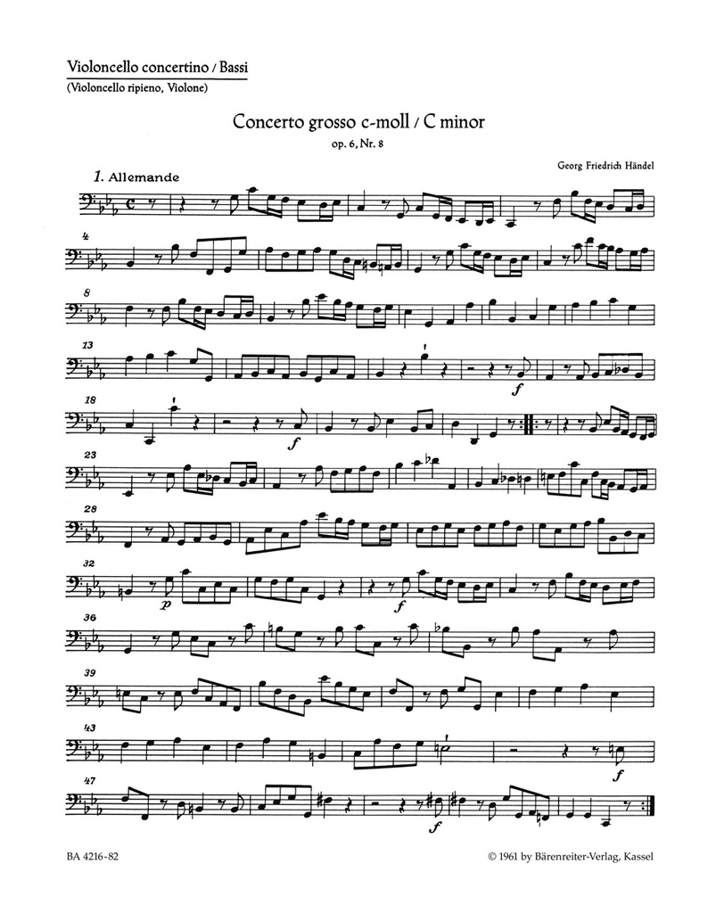 Concerto grosso c-Moll, Op.6/8, HWV.326 (Violoncello/Bass)