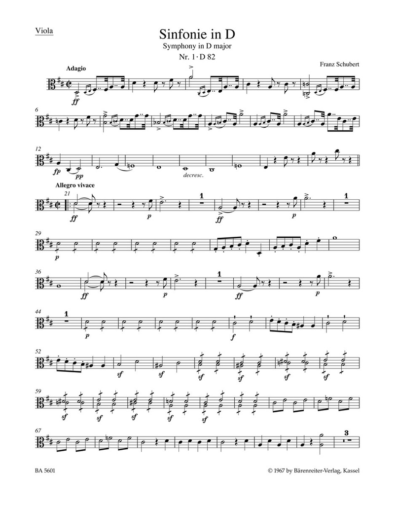 Symphony - No.1 D major, D.82 (Viola part)